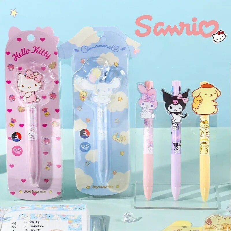 Sanrio-Bolígrafo de 3 colores para estudiantes, 25 piezas, Kawaii Kuromi Cinnamoroll Melody, Hello Kitty, suministros de papelería