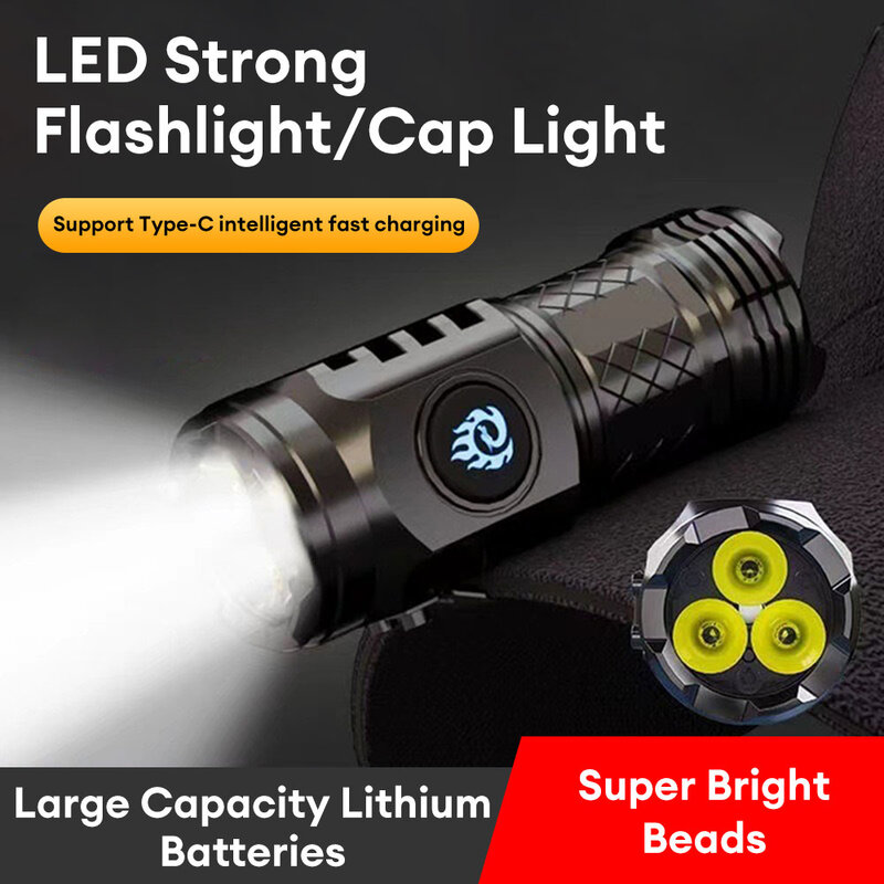 2000LM Mini Flashlight 3 LED Clip on Cap Light Rechargeable Camping Fishing Light Outdoor Waterproof Work Light Emergency Lamp