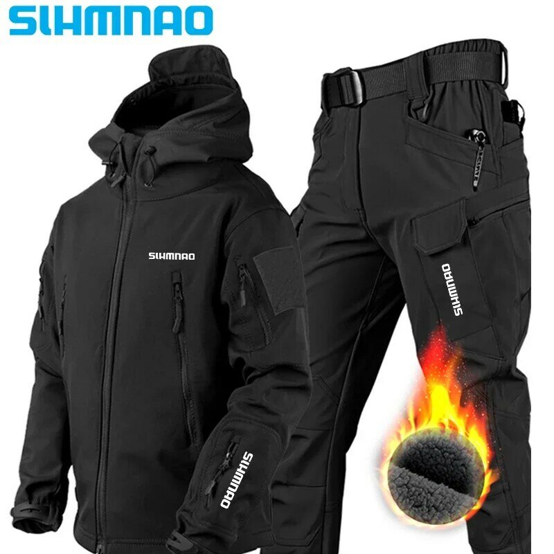 Мужской рыболовный костюм Soft Shell, кожа акулы на открытом воздухе, тактическая куртка спецназа, водонепроницаемая и теплая велосипедная куртка, 2024 г.