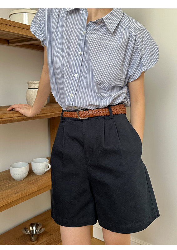 Pantalones cortos holgados de cintura alta para mujer, color sólido, informales, Verano