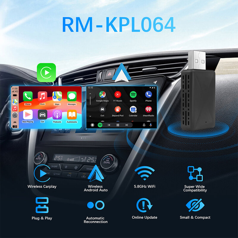 Мини-бокс 2 в 1, 5 шт., с проводным подключением к беспроводному Carplay и Android Auto AI Box, автоматическое подключение Plug And Play Dongle, Совместимость с 99% автомобилей