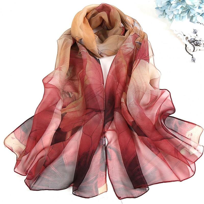 Lady Scarf Floral Printing Sunscreen All Match Women Shawls for Daily Use
