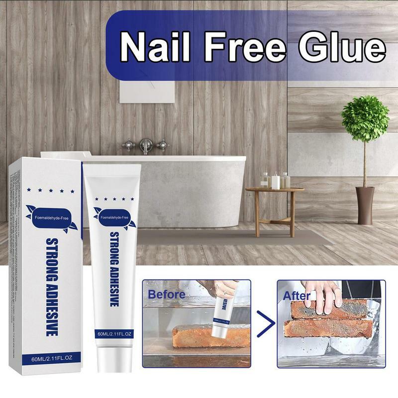 Strong Nail Free Adhesive Universal Glue 60ml Transparent All Purpose Quick Drying Invisible Waterproof Nail Free Glue Attaching