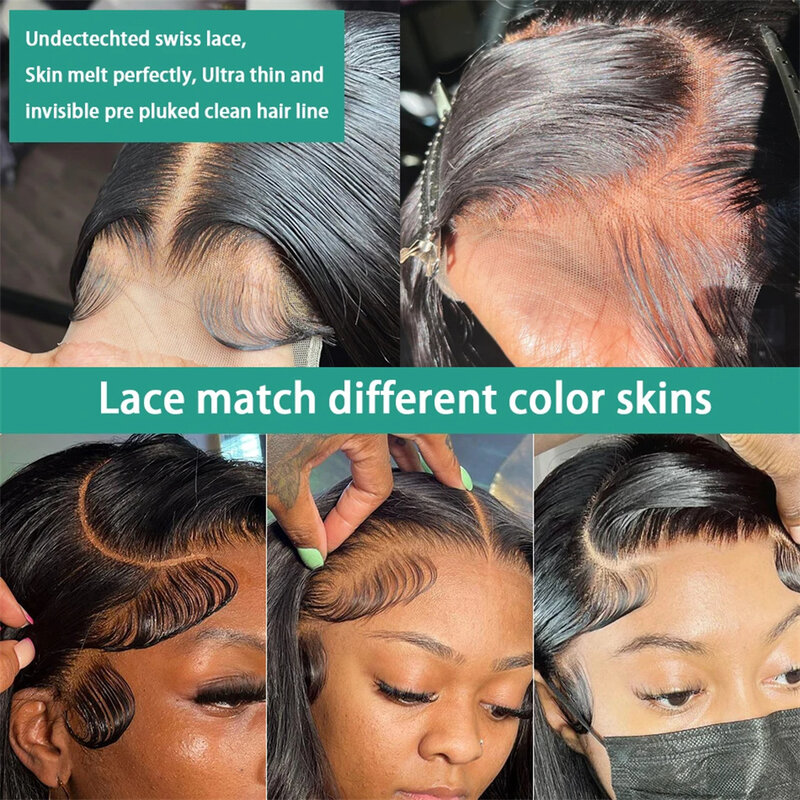Perruque Lace Front Wig sans colle brésilienne naturelle, cheveux lisses, 13x4 HD, pre-plucked, pour femmes, en solde