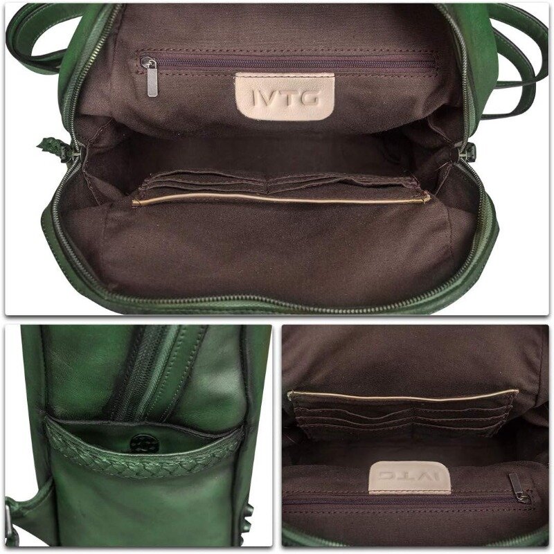 Untuk wanita Vintage buatan tangan kasual tas ransel lucu tas Daypack Dompet (hijau gelap) One_Size