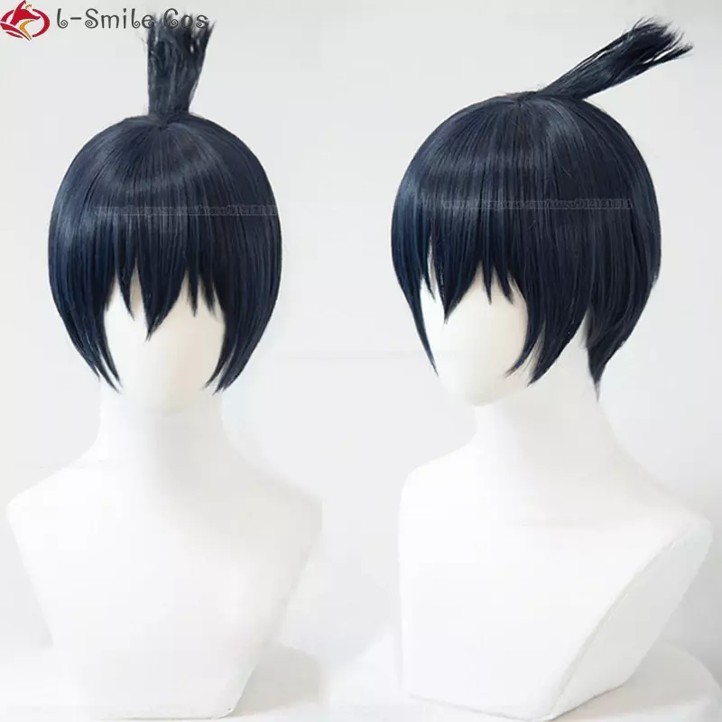Hayakawa Aki Wig Cosplay Anime Hayakawa Aki Wig Cosplay biru hitam tahan panas rambut sintetis pesta Wig Aki pria + topi Wig