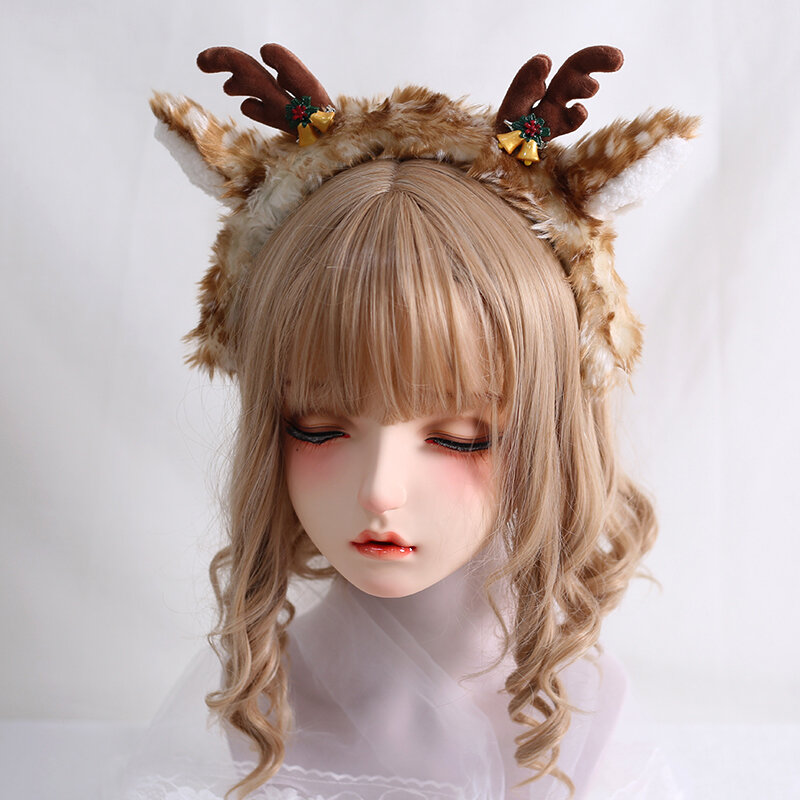 Banda para el pelo de alce para mujer y niña, accesorio de felpa KC, cuerno de ciervo, bonitas orejas, campana, diadema, regalo de Navidad, Otoño e Invierno
