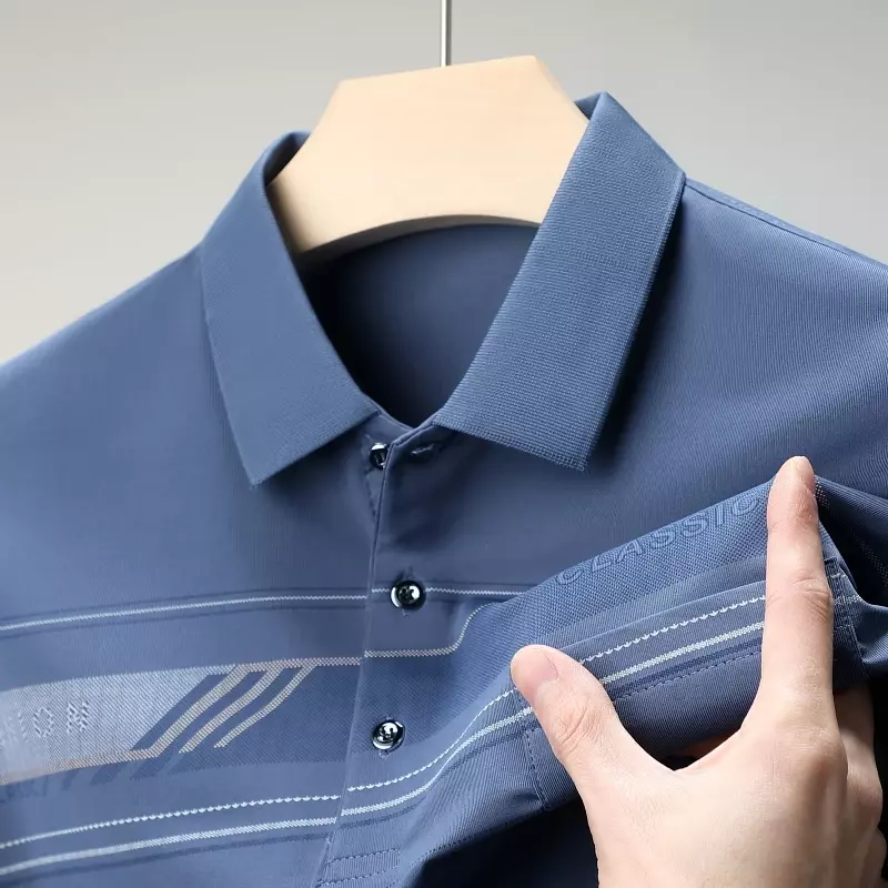 Camisa polo de manga curta masculina, versátil, cor sólida, tendência de negócios e lazer, novo produto, verão