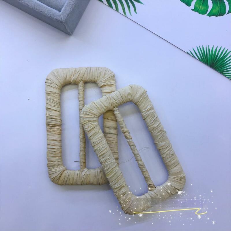 2PCS Factory Raffia straw fashion jewelry accessories Japanese buckle rectangular beige natural plant buckle shoes bag clothing