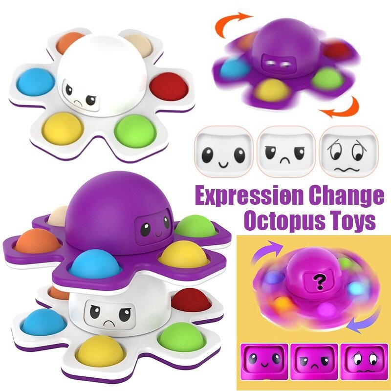 3IN1 Flip Octopus Poppit Brinquedo Dedo Spinner Brinquedos Anti Stress Mão Fingertip Gyro Push Bubble Pop Mudança Face Poppit Toy Sensorial