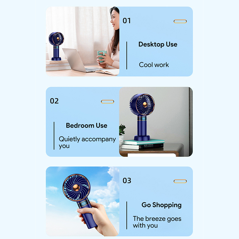 5000mAh Recharge Portable Fan Handheld Mini Fan USB Hand Hold Small Pocket Fan with Data Disply Table Stand Home Air Conditioner