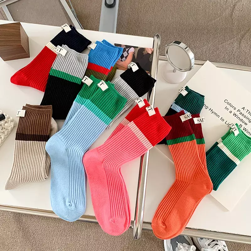 Kontrast farbene Socken, Damen-High-Top-Socken, koreanische Version der Baumwoll socken für Frühling/Sommer