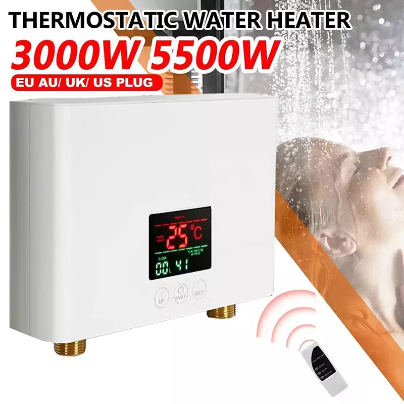 110V/220V Instant Water Heater 3000W/5500W Wall-Mounted Electric Heaters for Bathroom Hot Water Shower and Home Kitchen Heating