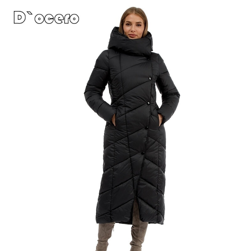 D'OCERO 2022ใหม่ฤดูหนาว Parkas ผู้หญิง X-ยาวผ้าฝ้ายหญิงลงเสื้ออบอุ่นหรูหรา Quilted เสื้อโค้ท Oversize Hooded Outerwear