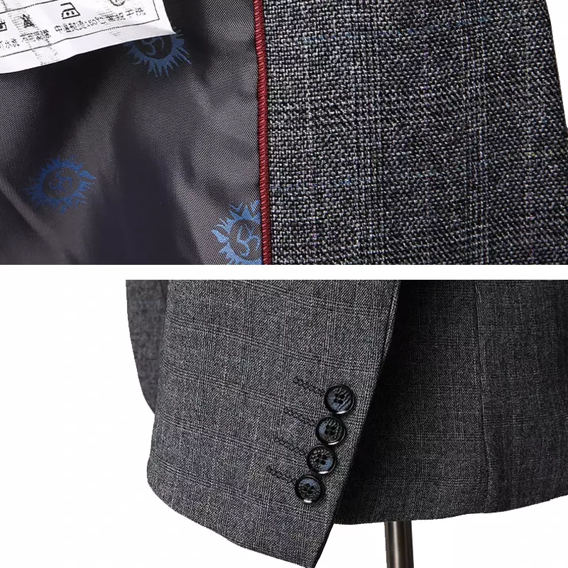S-5XL-Conjunto de 3 piezas para hombre, chaqueta, chaleco y pantalones a cuadros, traje Formal ajustado de negocios, estilo clásico, a la moda, para novio y boda