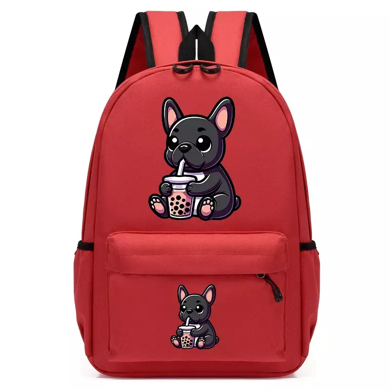 Детский Школьный рюкзак для мальчиков и девочек, мультяшный ранец с изображением французского бульдога и чая, рюкзак для школы