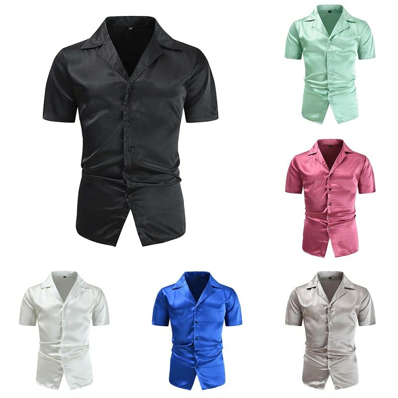 Summer Men\'s Shirt Shirt Button Down Collared Glossy Regular Short Sleeve Solid Color Turn-down Comfy Fashion Hot New Stylish