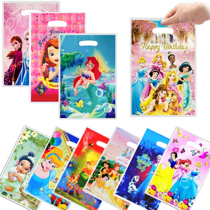 Disney Princesa Plastic Gift Bag, Mermaid Candy Bag, Decoração de Aniversário das Meninas, Lanche de Natal, Pacote de Saque, Festival Party Favor