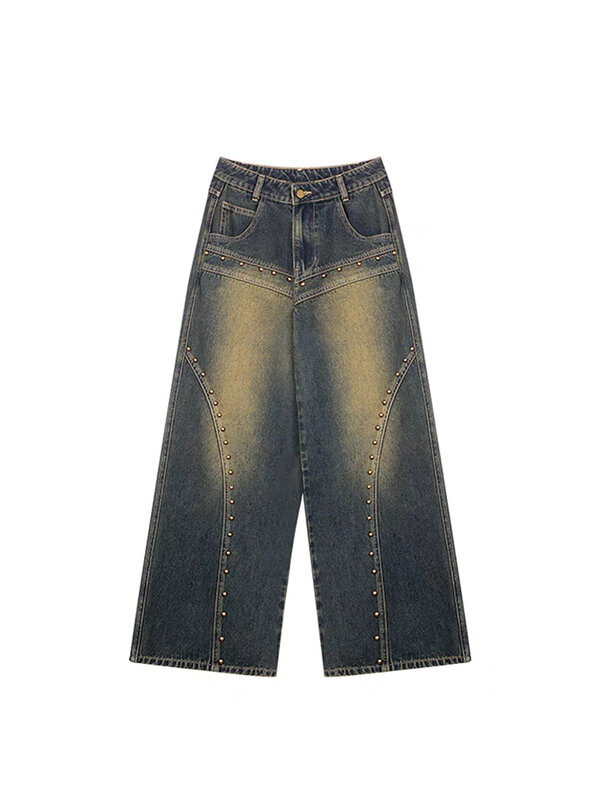 Calça de vaqueiro larga de cintura alta feminina, Jeans largos, Calças jeans vintage, Harajuku coreano, Estética Vintage Anos 90, Y2k, Anos 2000