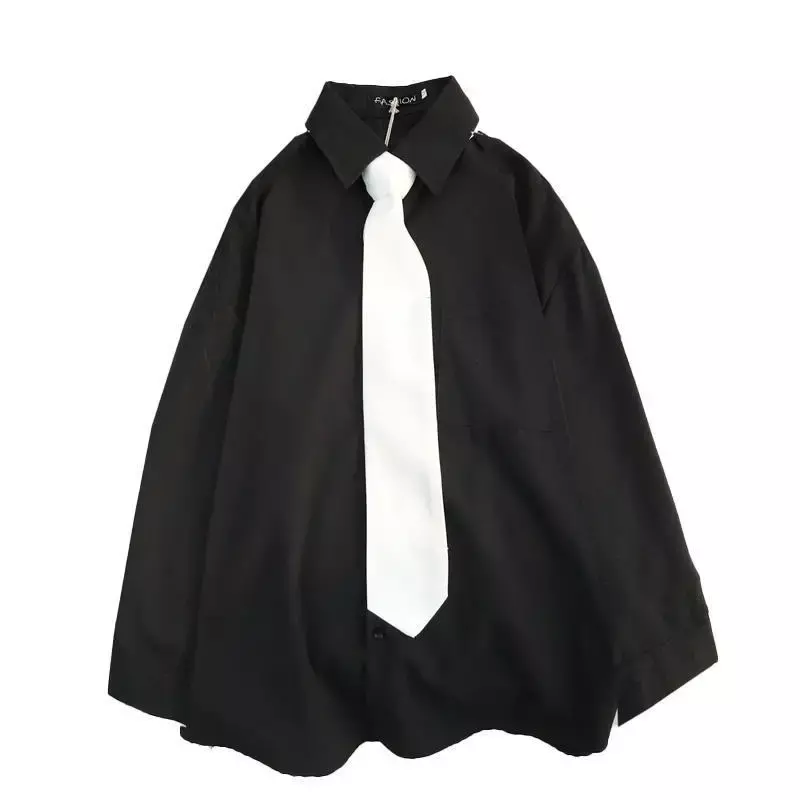 White Women Shirts Fashion JK Preppy Style Long Sleeve Tops Fall Japan Long Sleeve Girls Harajuku Button Up Black Shirt