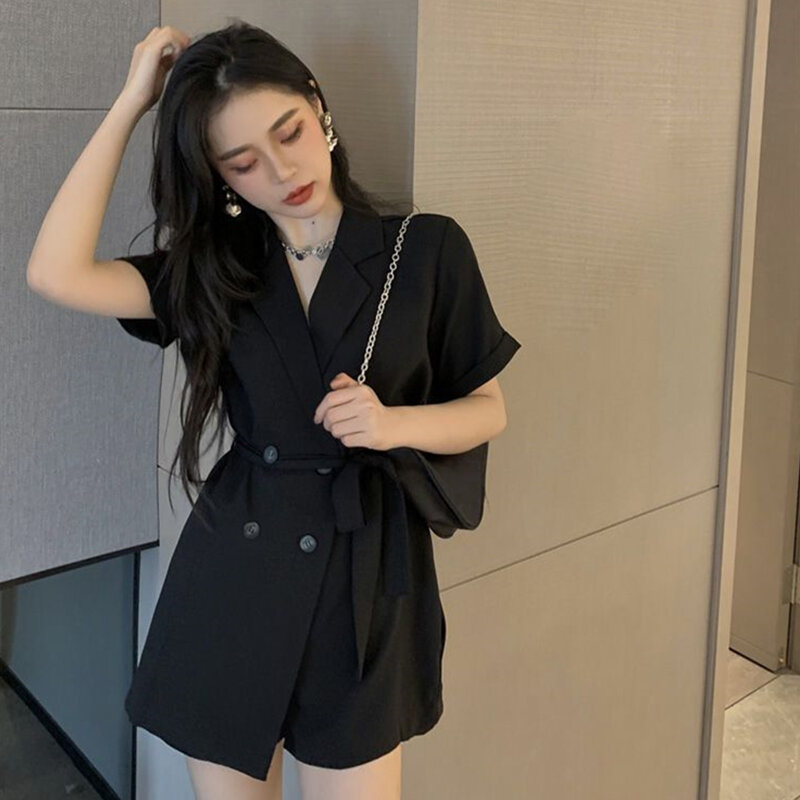 2023 Summer Women Thin Blazers Playsuits Korean Office Lady Graceful Jumpsuits Solid Colorts Shorts Rompers Work Clothing Female