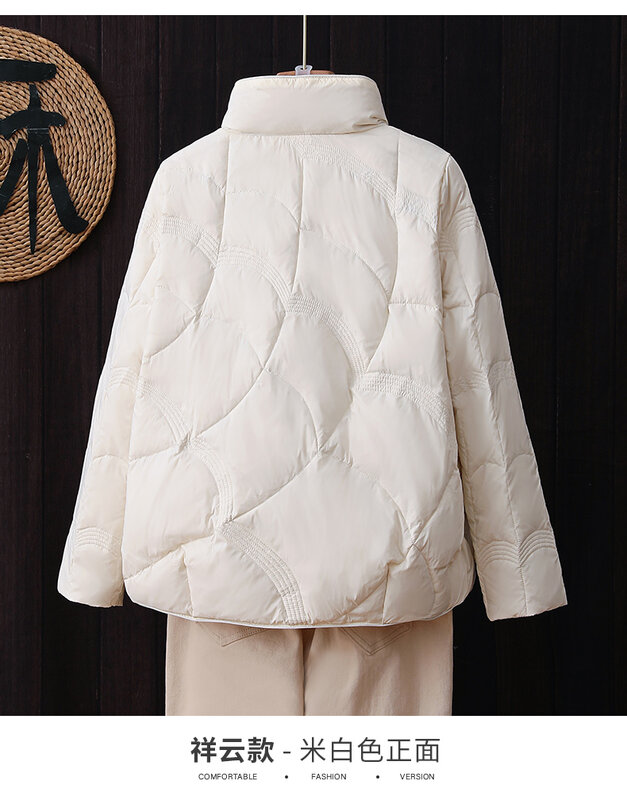 MODE Korea แจ็กเก็ตขนเป็ด2023ของมาใหม่สำหรับผู้หญิง, เสื้อโค้ทขนเป็ดสีขาวบางลำลองทรงหลวมเสื้อโค้ทให้ความอบอุ่นในฤดูหนาว