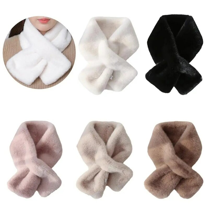Women Winter Warm Thicken Scarfs Soft Comfortable Plush Scarf Solid Color Scarf Shawl Collar Korean Cross Elegant Women O6B1