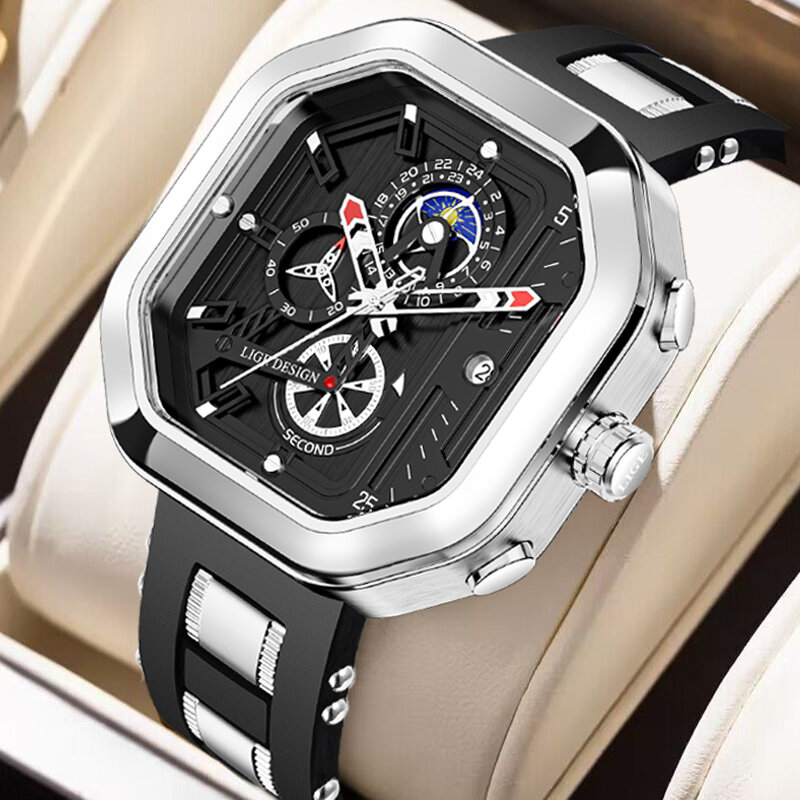 Lige Luxus Original Männer Sport Armbanduhr Quarz Silikon wasserdichte Luxus uhr große Uhren Relogio Masculino für Männer Box