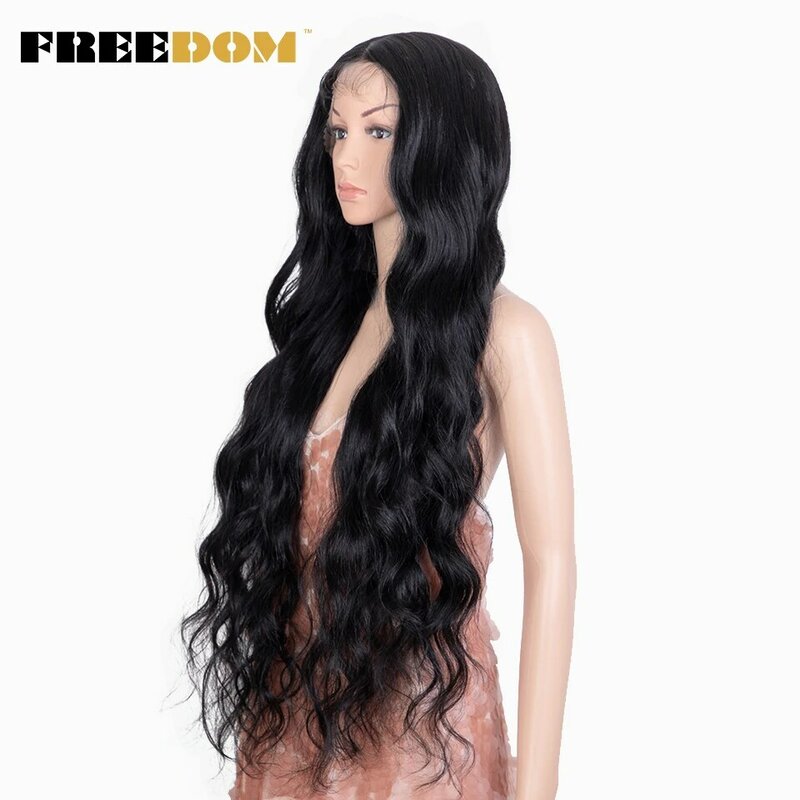 FREEDOM-peluca sintética con malla frontal para mujer, cabellera ondulada, resistente al calor, color marrón degradado, para Cosplay