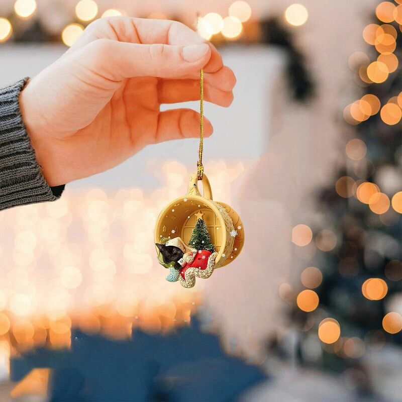 Colgante de árbol de Navidad para decoración de habitación, adorno de llavero de perro de acrílico para cachorro bonito, suministros de fiesta festiva de Año Nuevo, regalo de Navidad, 2023