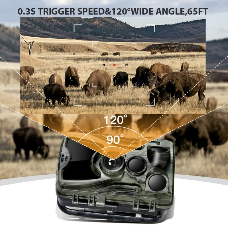 Suntekcam-Câmera de caça com bateria de lítio, IP65 Trail Camera, Photo Traps, Wild Camera, 5000mAh, 16MP, 64GB, 0.3s, 940nm, HC-801A