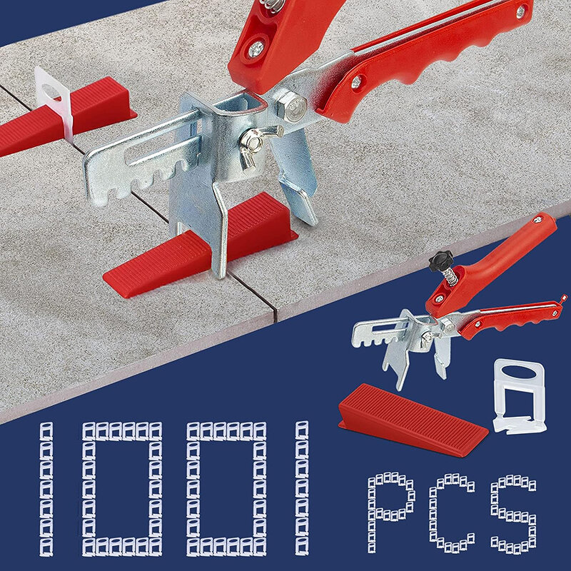 1001PCS Tile Leveling System 1000PCS Clips and 100PCS Reusable Wedges Tile Leveler Tool Set for Ceramic Tile Leveling Tools Set
