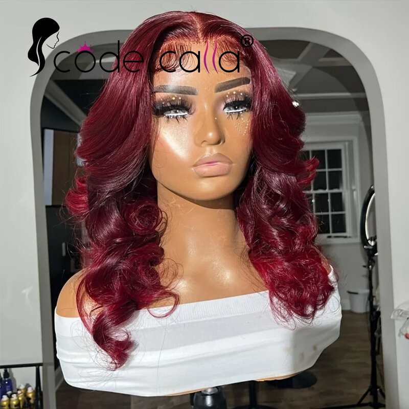 Burgundy 99J 13X4 Body Wave Lace Front Human Hair Wigs HD Transparent Lace Frontal Wigs Brazilian Red Colored Wigs for Women