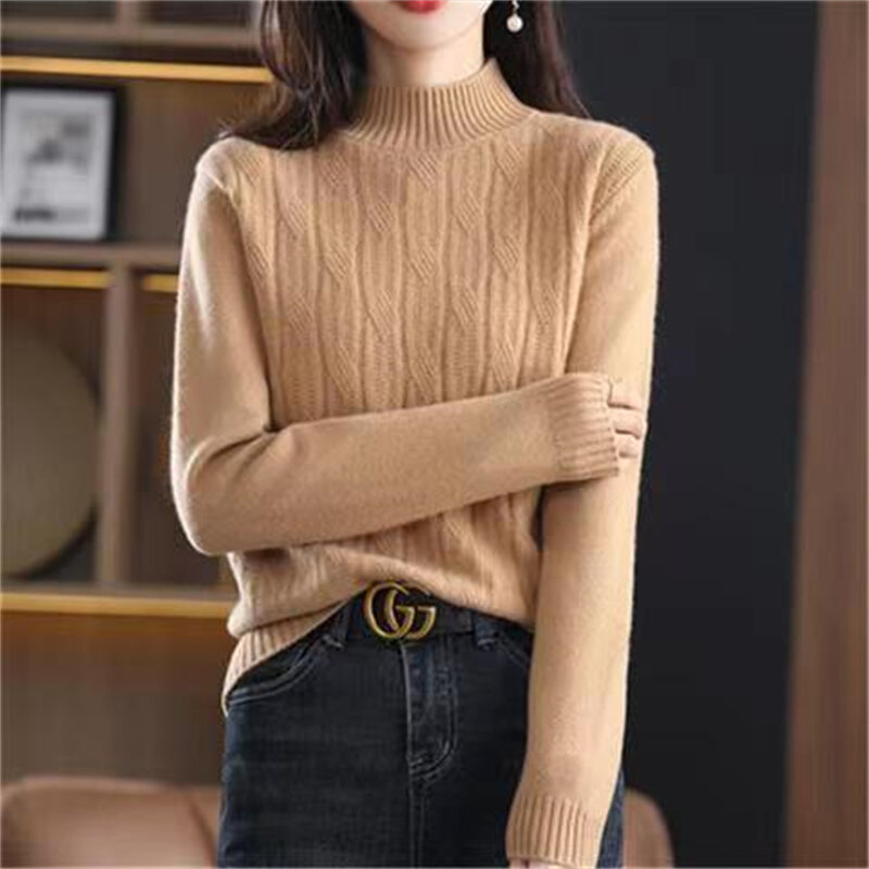 2024 свитер женский пуловер с высоким многослойным воротником Зимний вязаный свитер с длинным рукавом Теплый высококачественный Топ рубашка трикотажная одежда