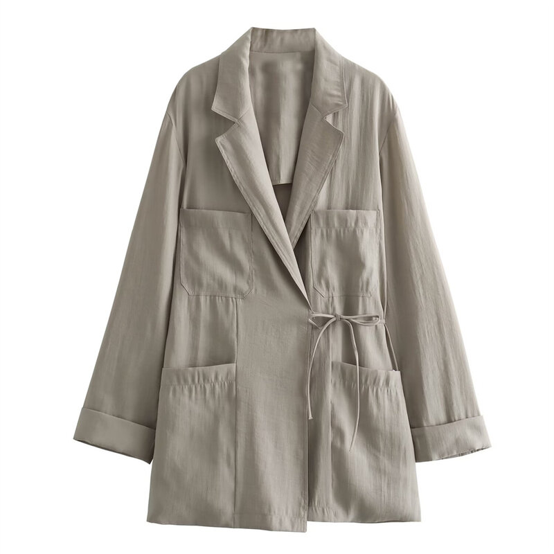 Taop & Za 2024 wiosenny nowy produkt moda damska i wypoczynek minimalistyczny płaszcz z podwójną klapką w stylu piżamy zestaw spodni