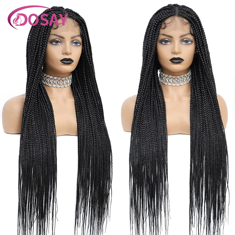 36'' Long Box Braided Lace Front Wigs 360 Knotless Full Lace Braids Wig with Baby Hair Synthetic Lace Frontal Wigs for Women
