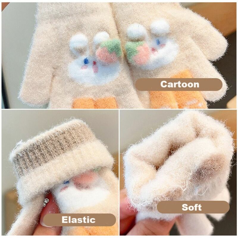 Cute Cartoon Kids Knitted Gloves Plush Thickened Windproof Gloves Winter Warm Outdoor Sports Children Full Fingers Gloves