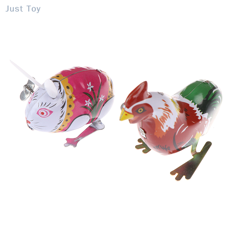 1Pc Kids classic toy tin wind up clockwork toys jumping iron frog rabbit toys