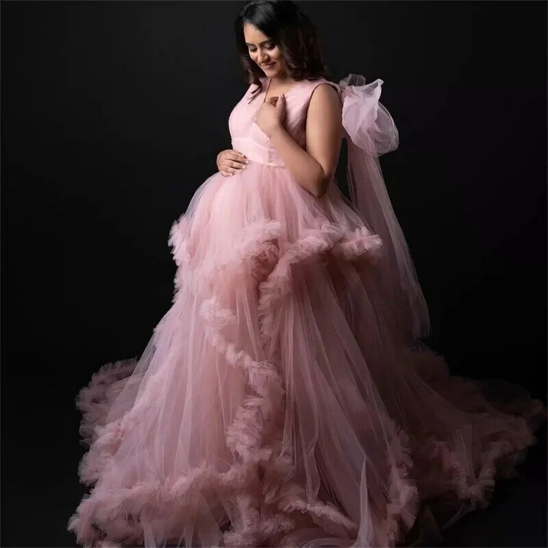 Tull Women Maternity Dress For Photography Pajamas Photo Shoot Sleeveless V-Neck Pregnant Gown Prom Party Robe Babyshower