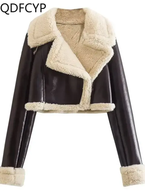 Женская кожаная куртка на молнии, Повседневная простая короткая теплая куртка из искусственной кожи в винтажном стиле, Осень-зима 2023