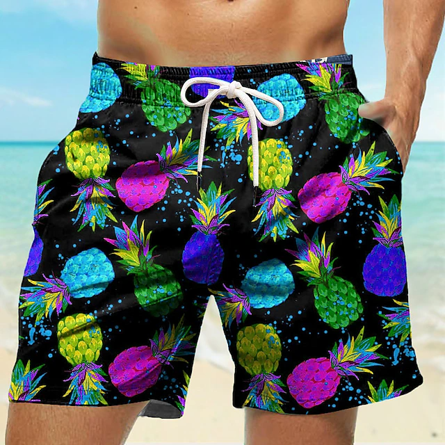 Шорты мужские пляжные быстросохнущие на завязках с 3D-принтом ананаса