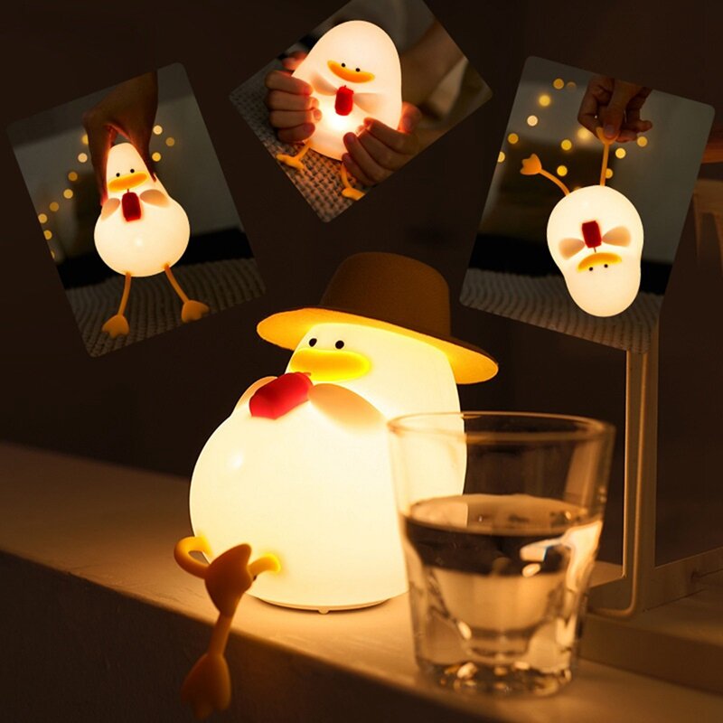 Happy Duck 야간 조명 프리미엄 실리콘 램프, 귀엽고 조도 조절식 야간 조명, 편안한 취침 시간 분위기, 내구성 쉬운 설치