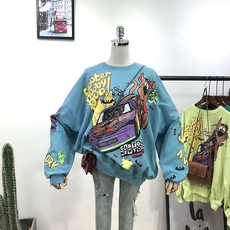 Y2K retro new women's cartoon sweater women's spring and autumn long-sleeved shirt no hooded couple loose student ins trend
