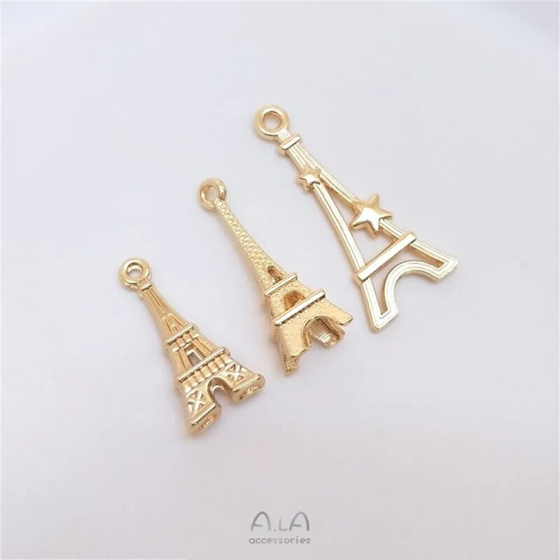 14K liontin Menara Eiffel berlapis emas buatan tangan Diy perhiasan gelang liontin Aksesori liontin dekoratif K069