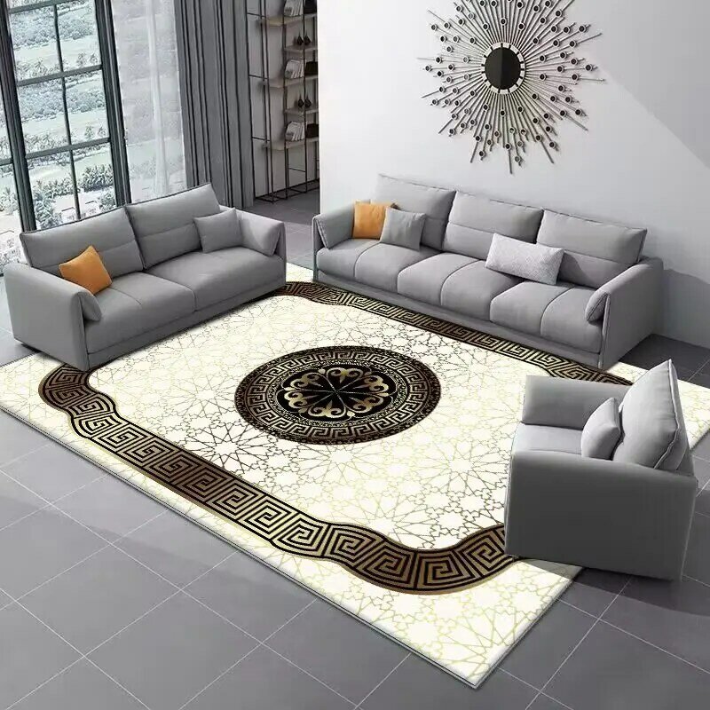 Karpet flanel model Eropa emas, karpet ruang tamu besar kelas atas untuk dekorasi kamar tidur ruang tamu dapat dicuci
