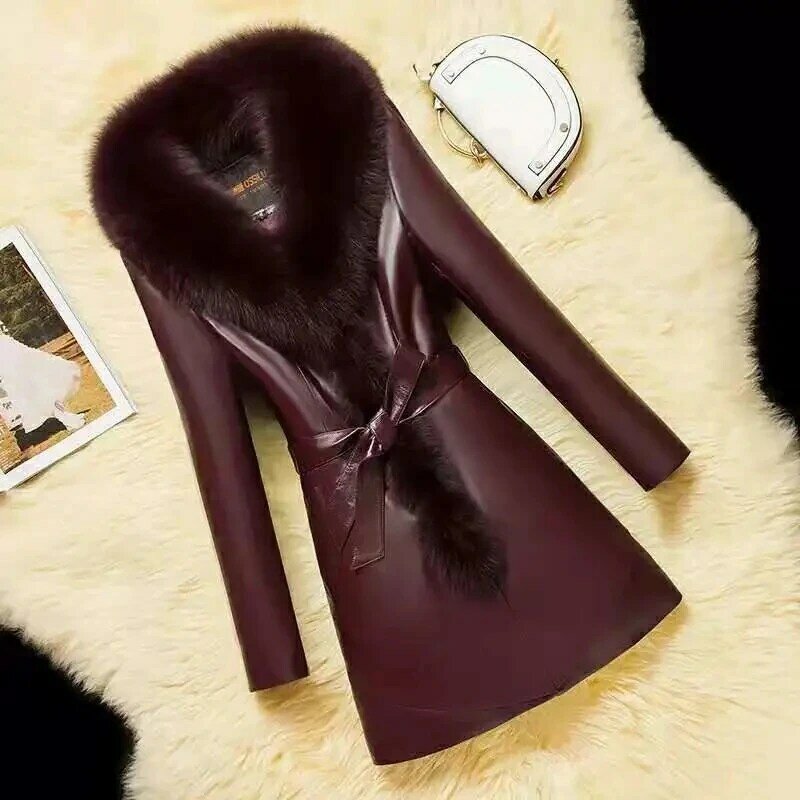 Temperament Haining Dames Winter Mode Koreaanse Versie Mid-Length Fox Collar Dorp Katoen