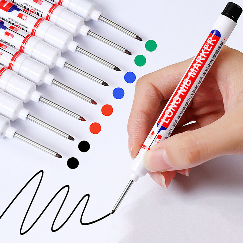 ปากกาทำเครื่องหมายหัวหมึกยาวสีดำ/แดง/ดำ/น้ำเงิน20มม. ปากกาทำเครื่องหมายสำหรับงานไม้ห้องน้ำปากกามาร์คเกอร์เจาะรูลึกอเนกประสงค์