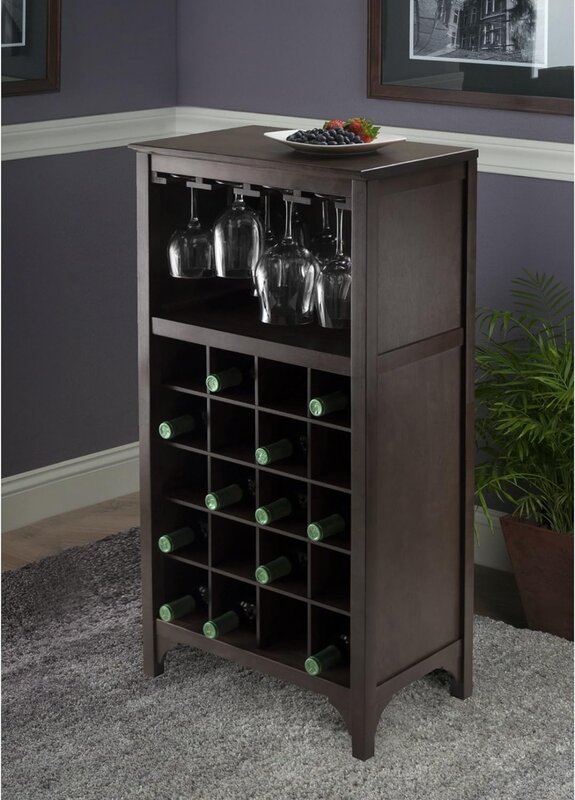 37.52-inch x 19.09-inch x 12.6-inch 20-Bottle Modular Wine Cabinet With Glass Rack, Dark Espresso (92729)