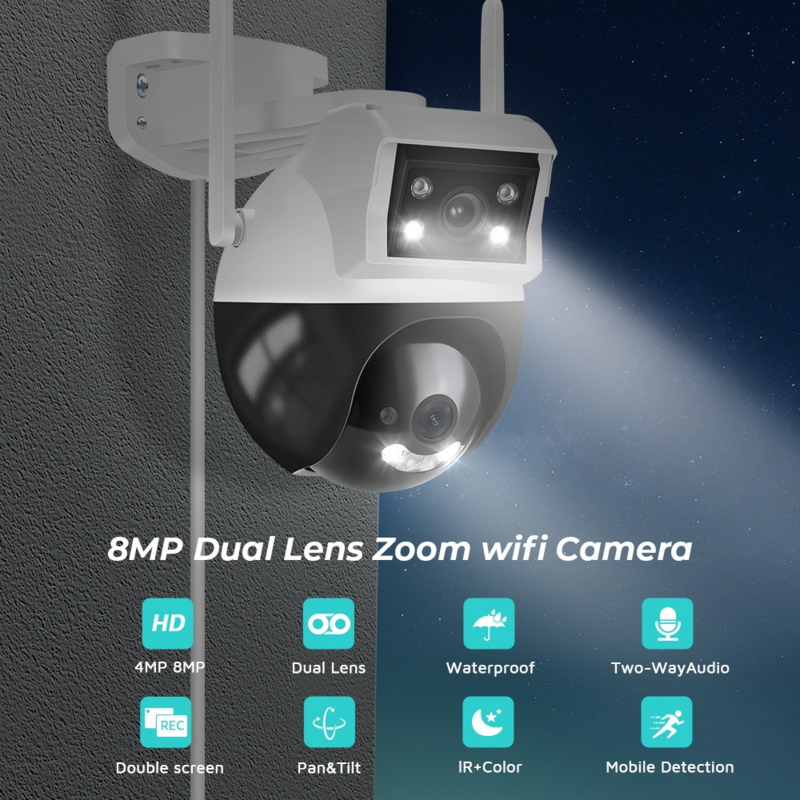 HAMROL 4K 8MP podwójny obiektyw Wifi kamera PTZ nowy podwójny ekran H.265 wykrywający ludzi na zewnątrz HD 4MP ochronny zabezpieczający kamera ICSEE