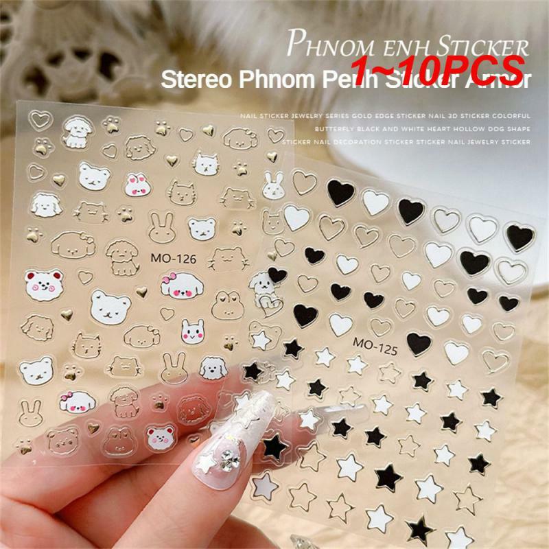 Pegatinas tridimensionales para uñas de 1 a 10 piezas, aplicación amplia, manicura en blanco y negro, alivio de mariposa, arte de uñas Bu